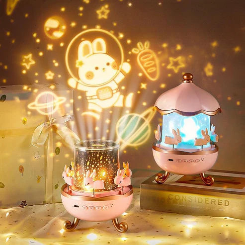 🌟🐰 Kids Bunny Night Light Projector – 360° Rotating Starry Sky Lamp