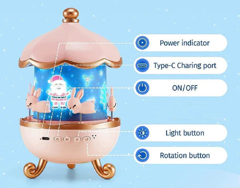 🌟🐰 Kids Bunny Night Light Projector – 360° Rotating Starry Sky Lamp